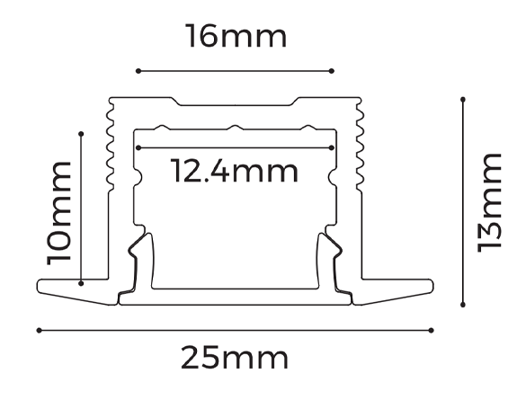 LE2513 Deep Recessed Aluminium Profile with Flange, 2.5m cross-section