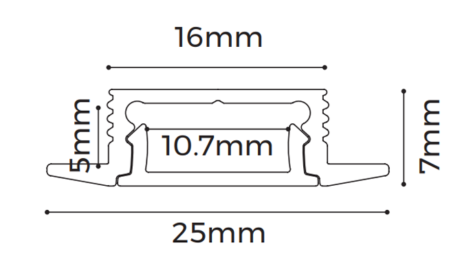 LE2507 Recessed Aluminium Profile with Flange, 2.5m cross-section