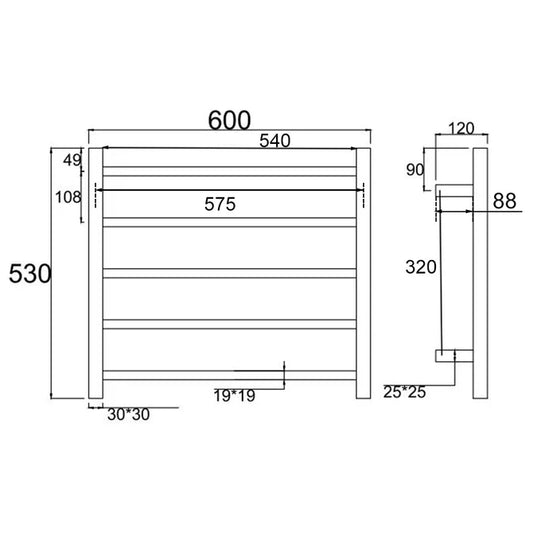 Square Matt Black Electric Heated Towel Rack 530*600mm 5Bars - Galaxy Lighting NZ