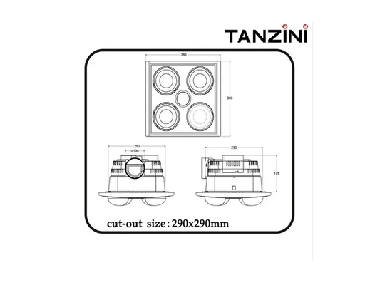 Tanzini Bathroom Heater Fan Light 3 IN 1 (4 Lamps) (Free shipping DOES NOT apply) - Galaxy Lighting NZ