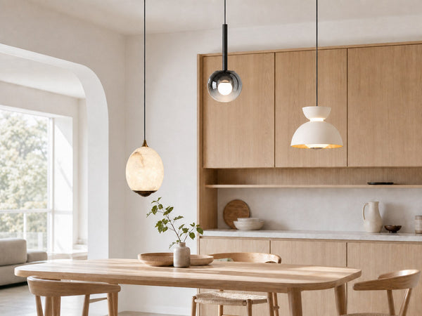 FlexGlow pendant lights in a bright daytime kitchen