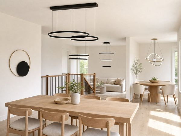 Halo series minimal slim ring pendants and gold ring wall light