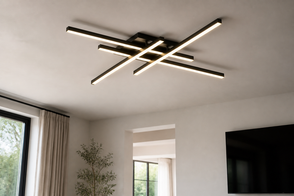 C154 crossed linear bar LED ceiling light in a living room