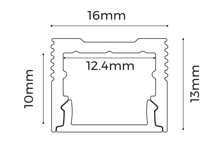 LS1613 Deep Surface Aluminium Profile, 2.5m cross-section