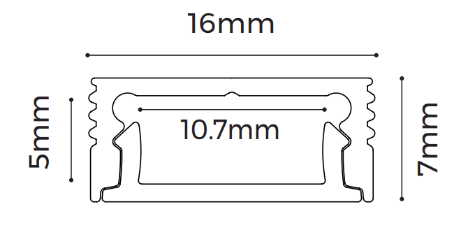 LS1607 Shallow Surface Aluminium Profile, 2.5m cross-section