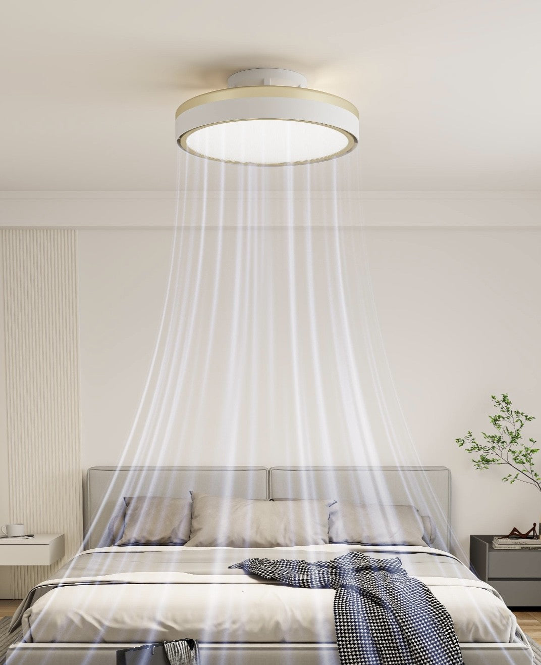 C127-Gold bladeless fan light airflow over a bed