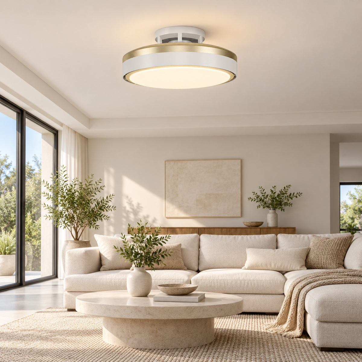 LED Ceiling Fan Light C127-Gold in a living room