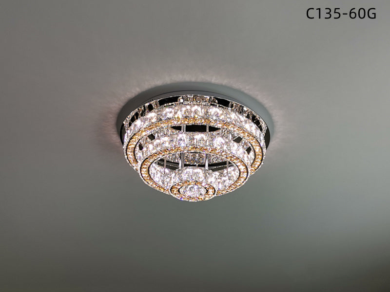 LED Crystal Ceiling Light C135-Gold-60cm - Galaxy Lighting NZ