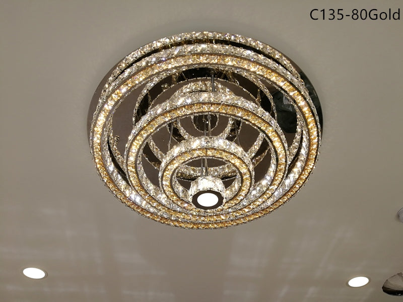 LED Crystal Ceiling Light C135-Gold-80cm - Galaxy Lighting NZ
