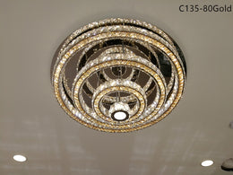LED Crystal Ceiling Light C135-Gold-80cm - Galaxy Lighting NZ