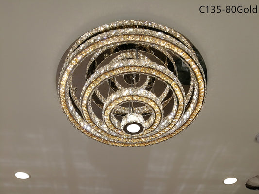 LED Crystal Ceiling Light C135-Gold-80cm - Galaxy Lighting NZ