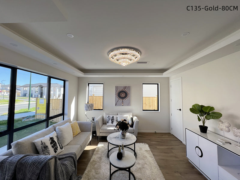 LED Crystal Ceiling Light C135-Gold-80cm - Galaxy Lighting NZ