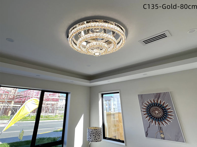 LED Crystal Ceiling Light C135-Gold-80cm - Galaxy Lighting NZ