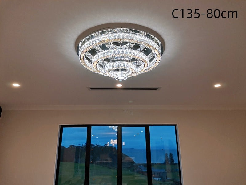 LED Crystal Ceiling Light C135-Gold-80cm - Galaxy Lighting NZ
