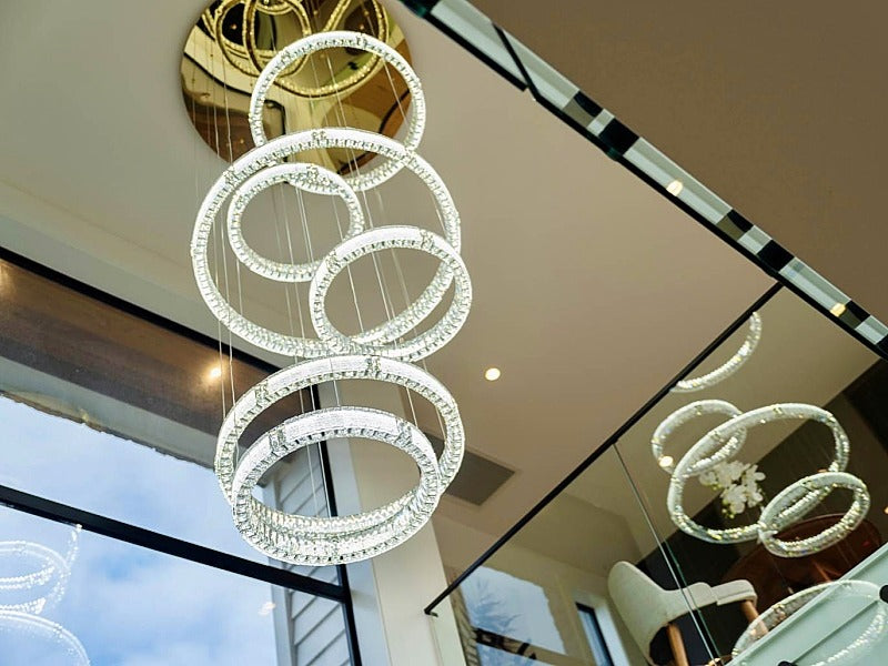 Color Change LED Crystal Drop light D131-6 Rings - Galaxy Lighting NZ