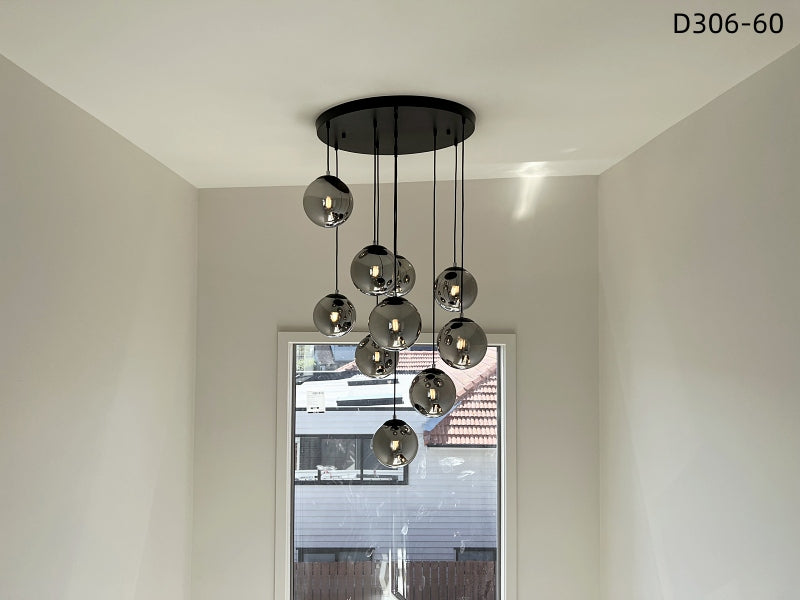 Smoky Grey Drop Light D306-60cm , Two Sizes - Galaxy Lighting NZ
