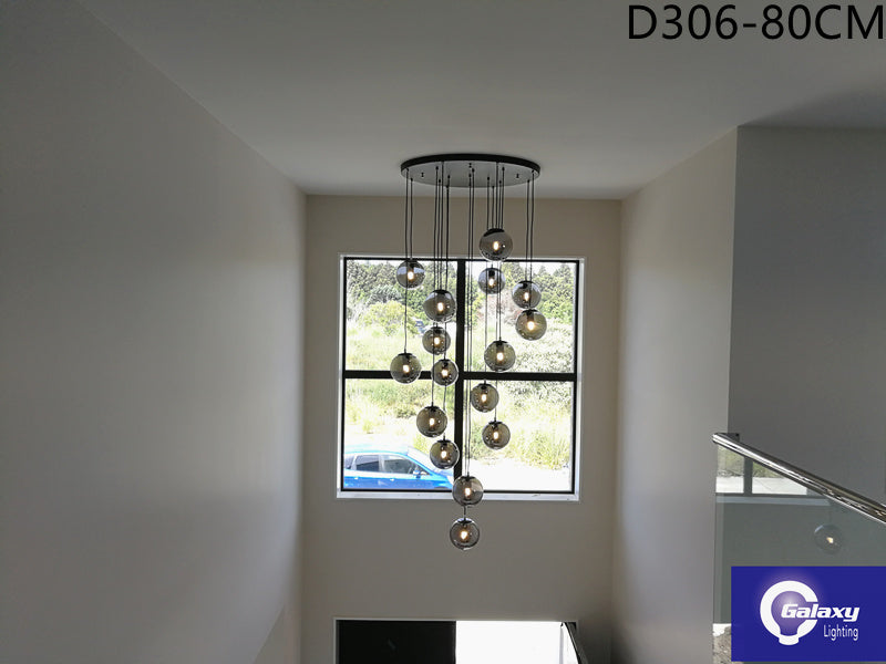 Smoky Grey Drop Light D306-80cm , Two Sizes - Galaxy Lighting NZ