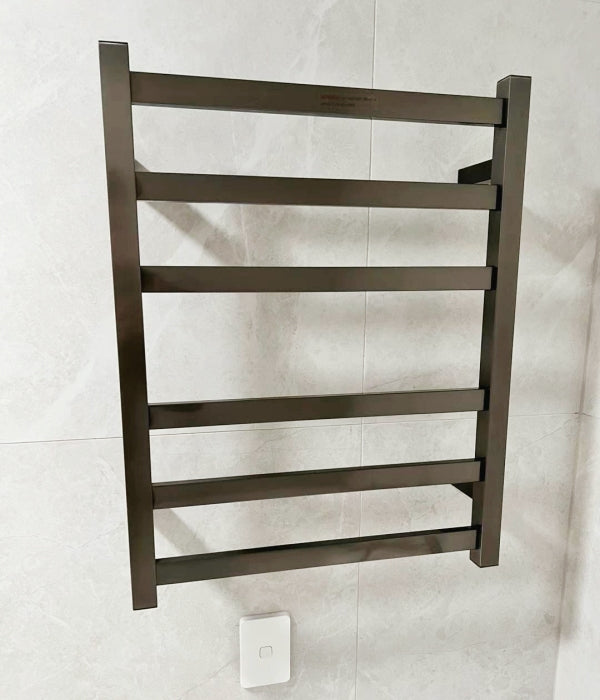 Brush Gun Metal finished Heated Towel Rail 500*640mm 6 Bars # - Galaxy Lighting NZ