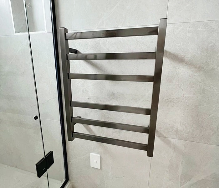 Brush Gun Metal finished Heated Towel Rail 500*640mm 6 Bars # - Galaxy Lighting NZ