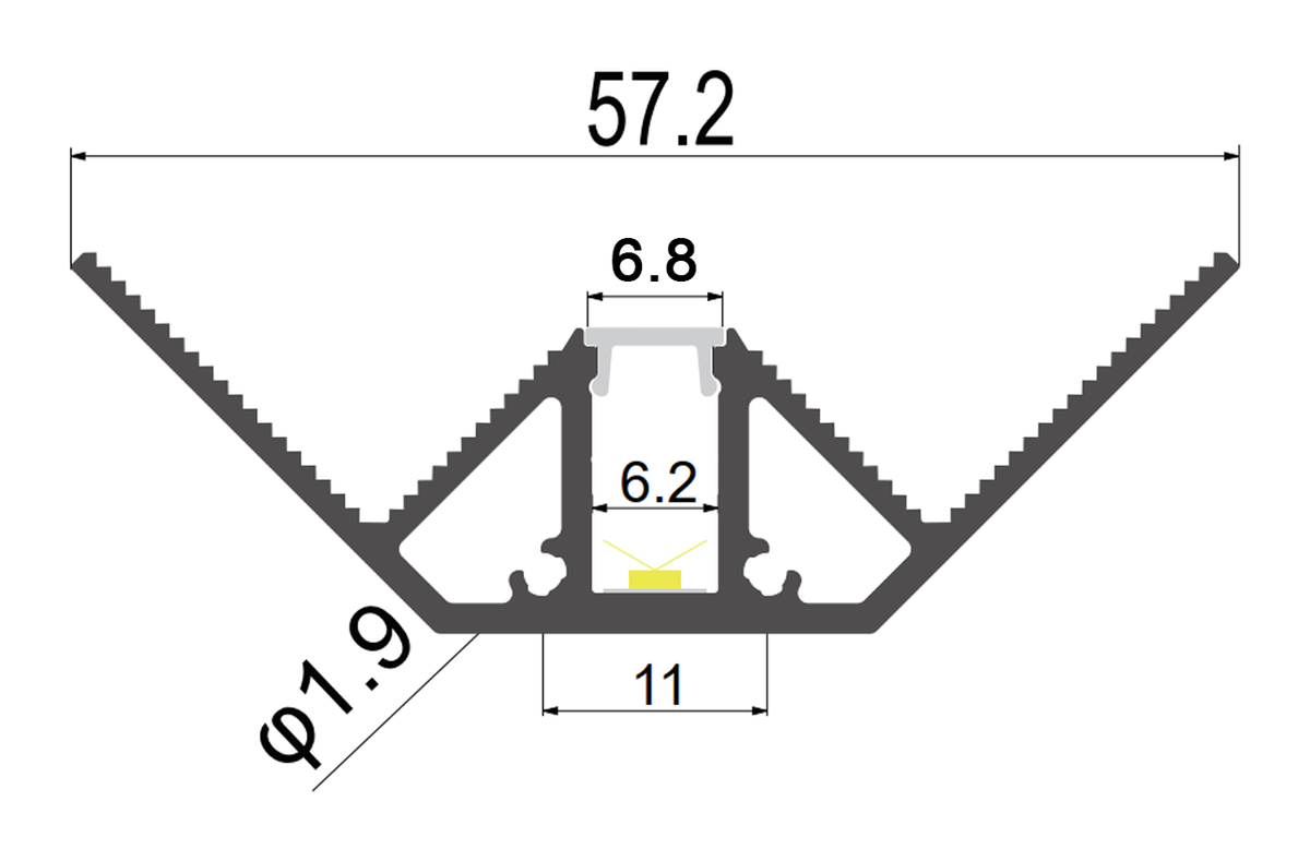 Internal Corner Trimless Plaster-In Aluminium Profile, 2m cross-section