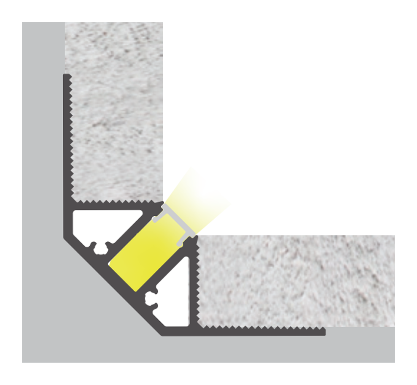 Internal Corner Trimless Plaster-In Aluminium Profile, 2m cross-section
