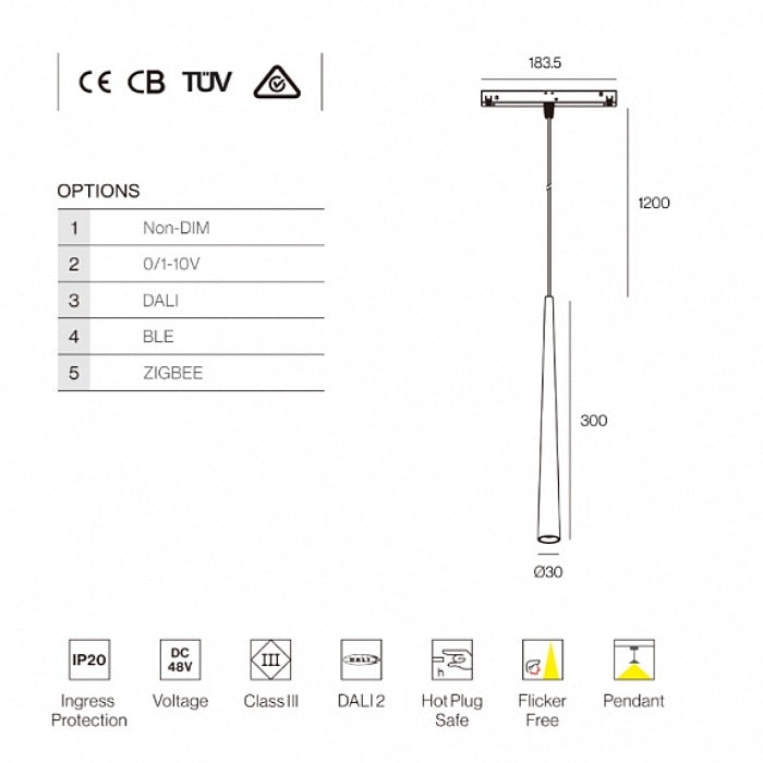 3W Pendant Light, Magnetic Track Light, MT-EMT044A01-3W - Galaxy Lighting NZ