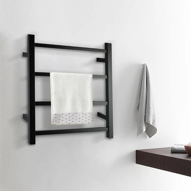 Square Matt Black Electric Heated Towel Rack 520*500mm  4 Bars - Galaxy Lighting NZ
