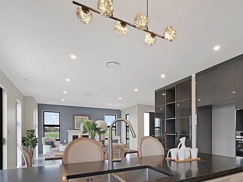 Unique Firework LED Kitchen Pendant Light, Amber Glass With Black Frame P1201-1M - Galaxy Lighting NZ