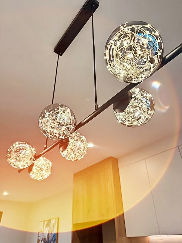 Unique Firework LED Kitchen Pendant Light, Amber Glass With Black Frame P1201-1M - Galaxy Lighting NZ