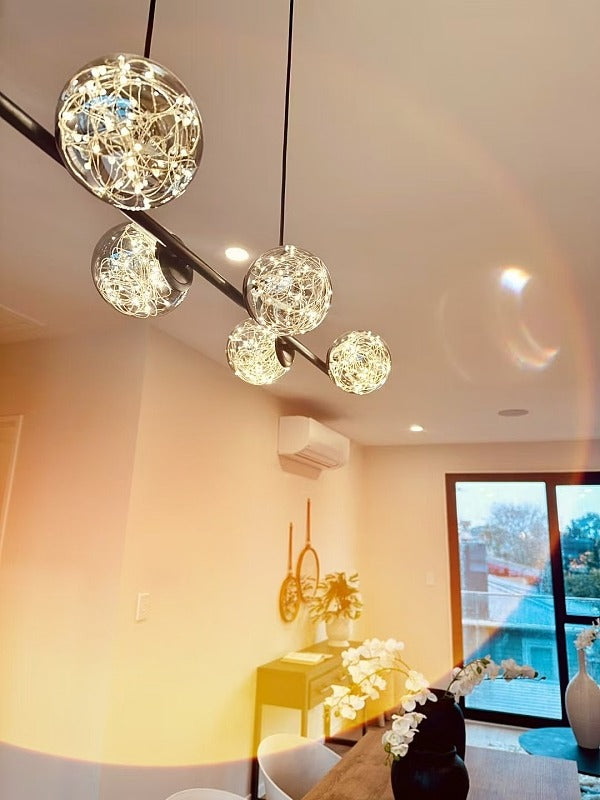Unique Firework LED Kitchen Pendant Light, Amber Glass With Black Frame P1201-1M - Galaxy Lighting NZ