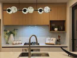 Unique Firework LED Kitchen Pendant Light, Amber Glass With Black Frame P1201-1M - Galaxy Lighting NZ