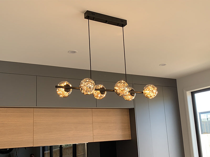 Unique Firework LED Kitchen Pendant Light, Amber Glass With Black Frame P1201-1M - Galaxy Lighting NZ