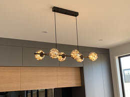 Unique Firework LED Kitchen Pendant Light, Amber Glass With Black Frame P1201-1M - Galaxy Lighting NZ