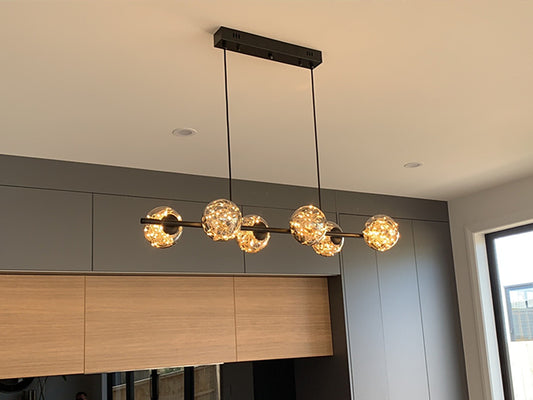 Unique Firework LED Kitchen Pendant Light, Amber Glass With Black Frame P1201-1M - Galaxy Lighting NZ