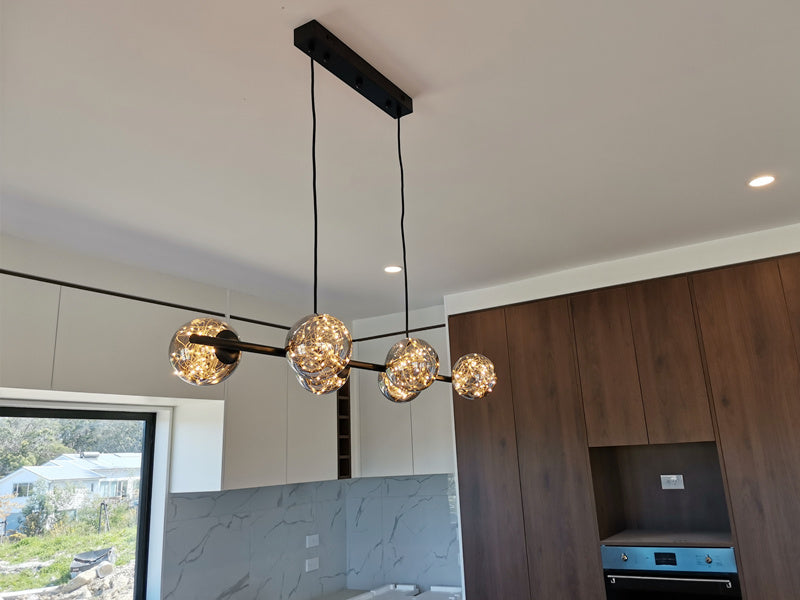 Unique Firework LED Kitchen Pendant Light, Amber Glass With Black Frame P1201-1M - Galaxy Lighting NZ