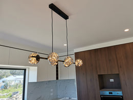 Unique Firework LED Kitchen Pendant Light, Amber Glass With Black Frame P1201-1M - Galaxy Lighting NZ