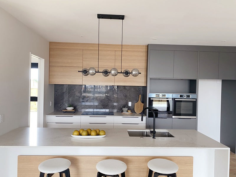 Unique Firework LED Kitchen Pendant Light, Amber Glass With Black Frame P1201-1M - Galaxy Lighting NZ