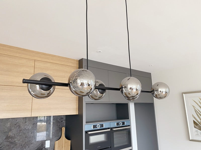 Unique Firework LED Kitchen Pendant Light, Amber Glass With Black Frame P1201-1M - Galaxy Lighting NZ