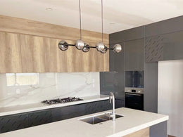 Unique Firework LED Kitchen Pendant Light, Amber Glass With Black Frame P1201-1M - Galaxy Lighting NZ