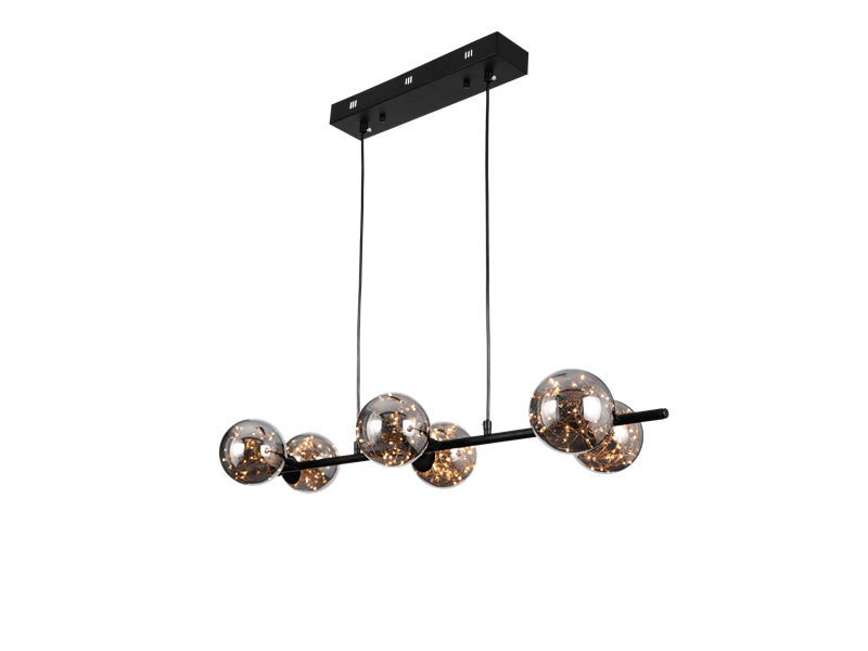Unique Firework LED Kitchen Pendant Light, Amber Glass With Black Frame P1201-1M - Galaxy Lighting NZ