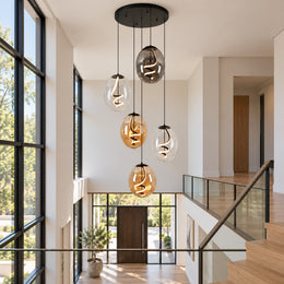 Spiral Glass LED Cluster Chandelier P122-50 in a stairwell void