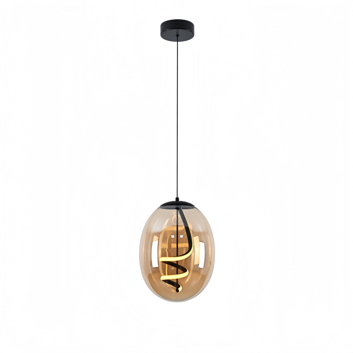 Spiral Amber Glass LED Pendant Light P122-AM