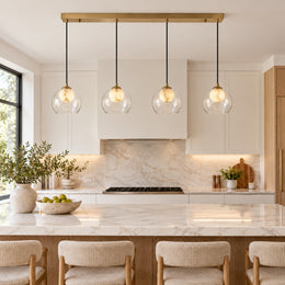 Glass LED Linear Pendant Light P136-1M over a kitchen island