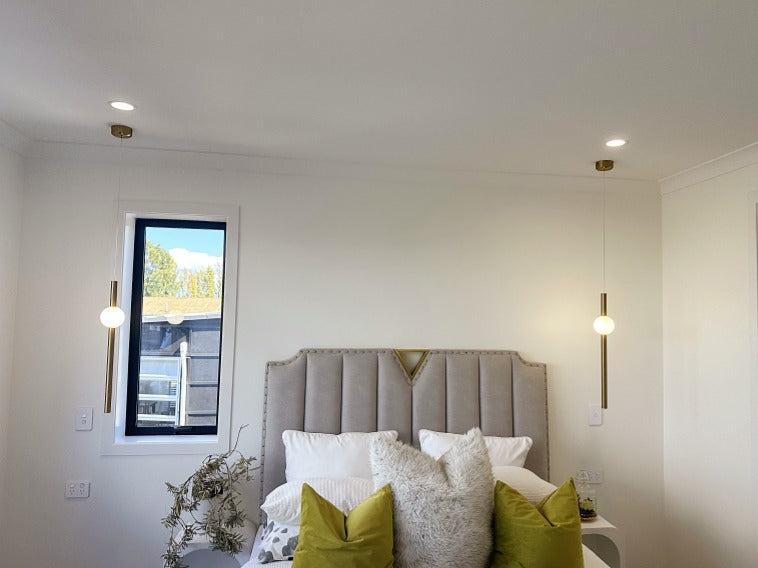 Slim Modern Gold Colour LED Pendant Bedside/Bathroom Feature Light P198 - Galaxy Lighting NZ