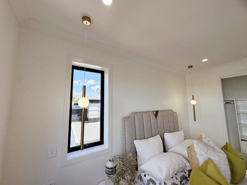 Slim Modern Gold Colour LED Pendant Bedside/Bathroom Feature Light P198 - Galaxy Lighting NZ