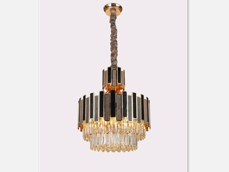 Luxury Crystal Pendant Light, Black with Gold Frame P310-60cm - Galaxy Lighting NZ