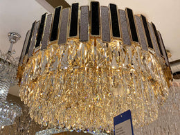 Luxury Crystal Pendant Light, Black with Gold Frame P310-60cm - Galaxy Lighting NZ