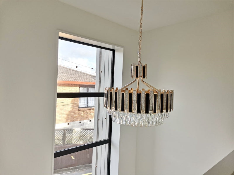 Luxury Crystal Pendant Light, Black with Gold Frame P310-60cm - Galaxy Lighting NZ