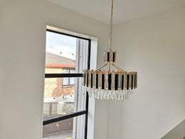 Luxury Crystal Pendant Light, Black with Gold Frame P310-60cm - Galaxy Lighting NZ