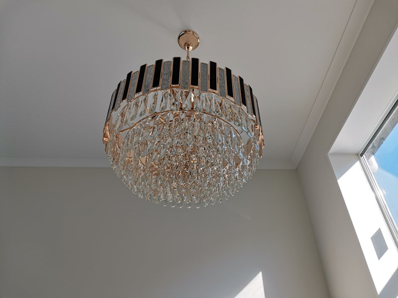 Luxury Crystal Pendant Light, Black with Gold Frame P310-60cm - Galaxy Lighting NZ